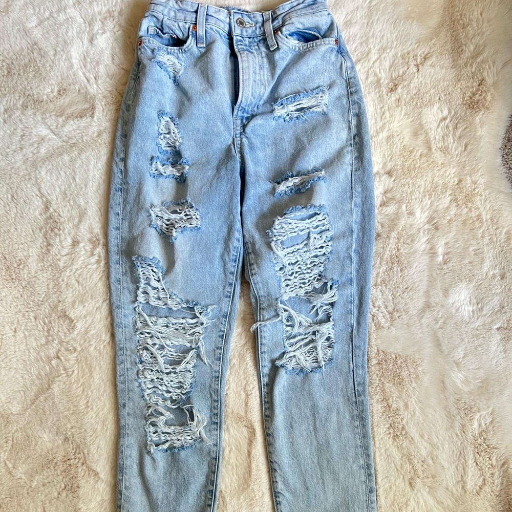 High rise distressed jeans
